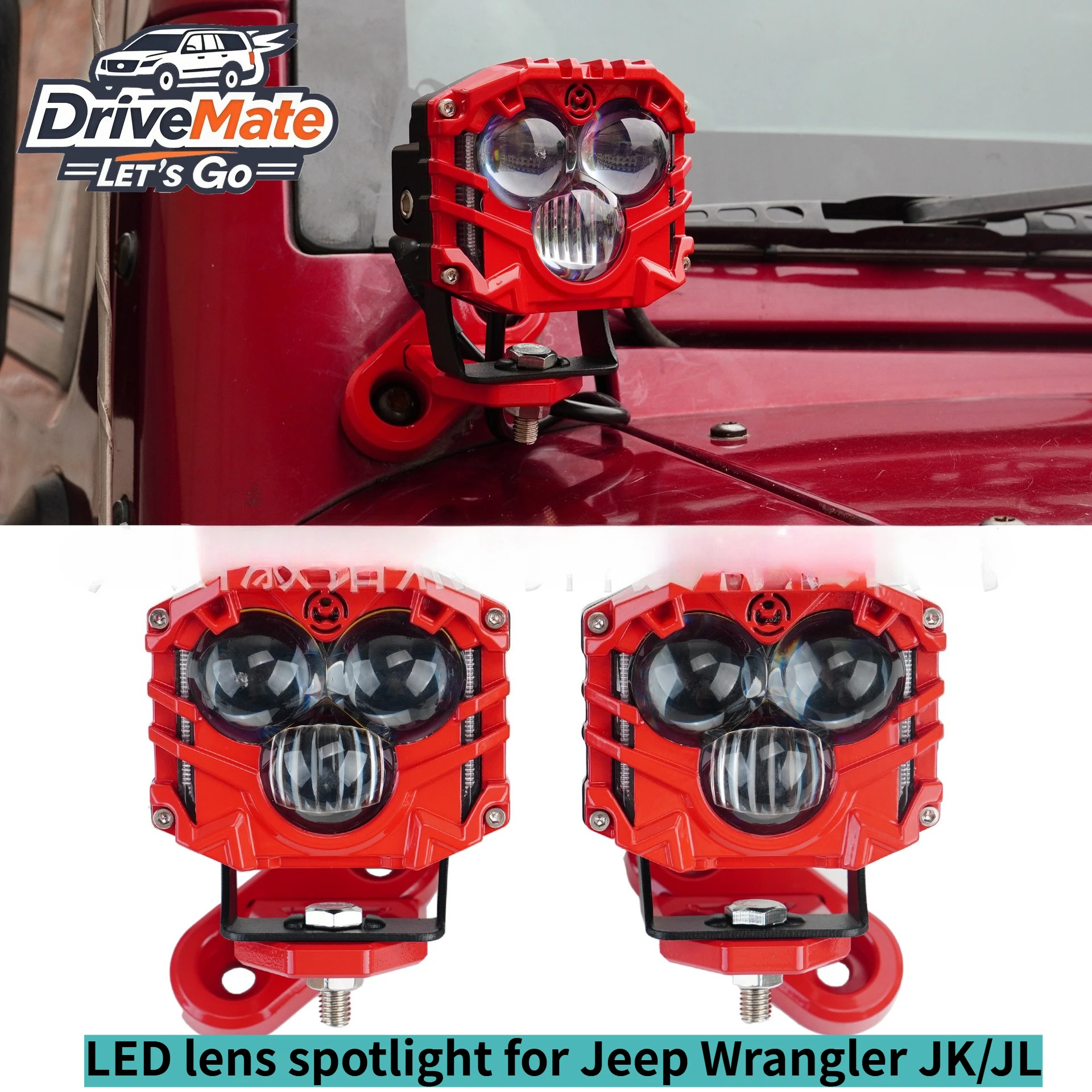

Светодиодный прожектор с линзами для Jeep Wrangler, цветной 3-дюймовый светодиодный рабочий фонарь, автомобильный внедорожный прожектор, рабочий свет