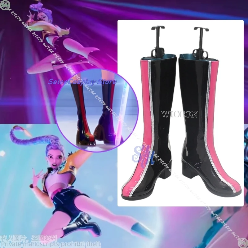 

Rumi Huntrix Kpop Demon Cosplay Anime Costume Shoes Sexy Queen Boots Y2K Punk Leather Chunky Heel High Tube Long Boots Halloween