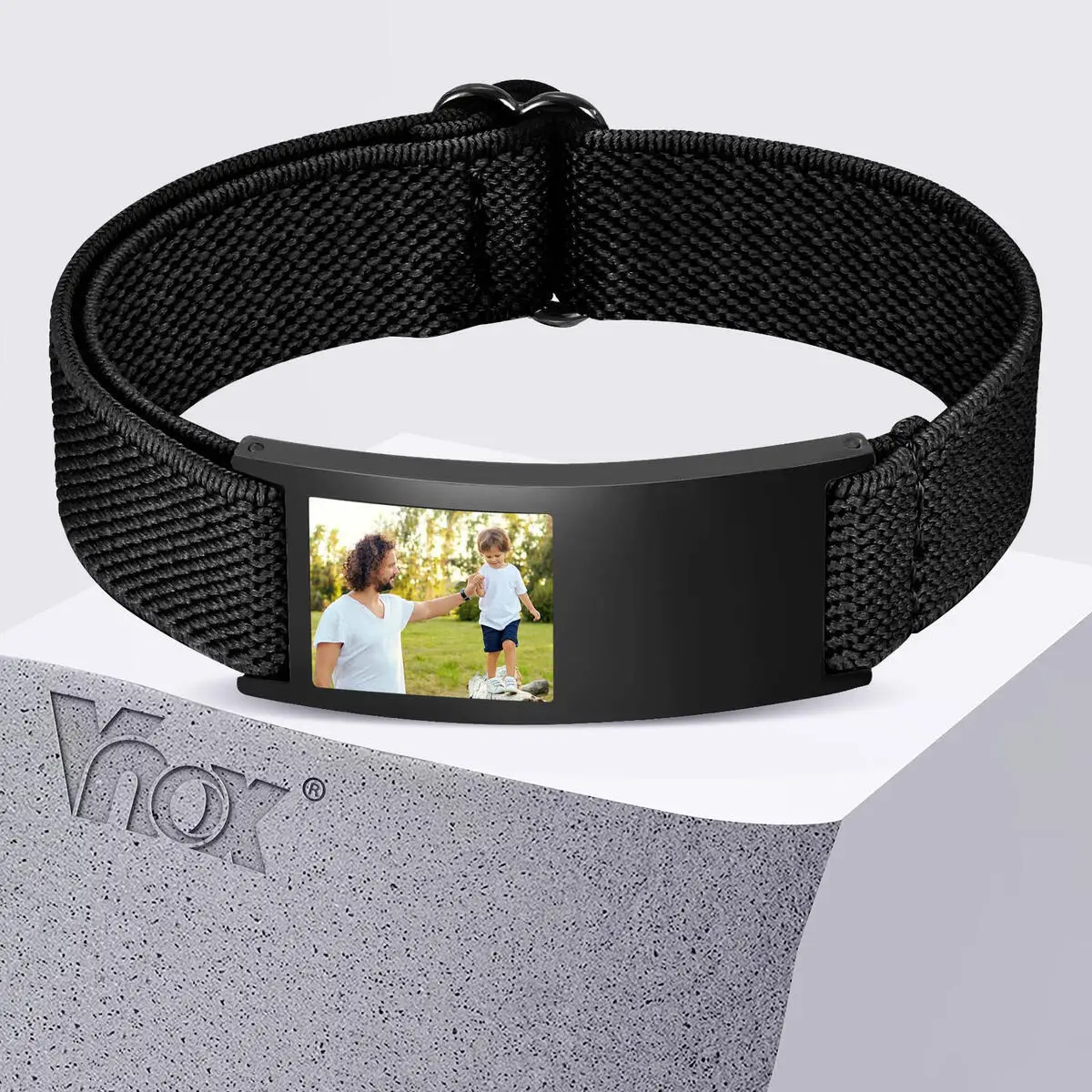 Vnox Customized Photos Elastic Strap Stainless Steel Bracelets for Men Women, Free Personalized Bands Sports Wristband Gifts New