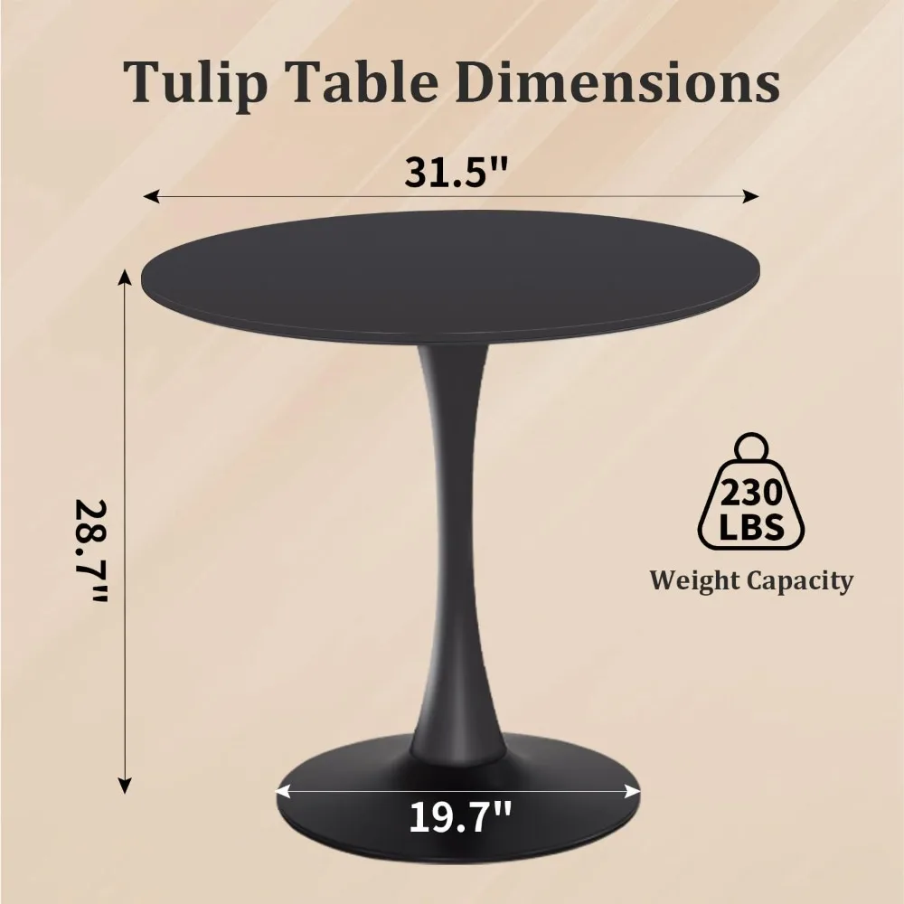 Round Dining Table,31.5”Kitchen Table for 2-4 People,MDF Table Top with Metal Pedestal Base,Tulip Design for Kitchen,Dining Room