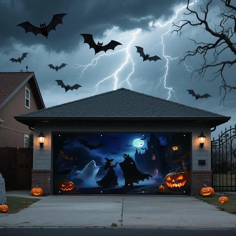 

Гобелен VIKAMA на Хэллоуин с дизайном ведьмы и призрака, водонепроницаемое настенное украшение для гаражных ворот для двора.