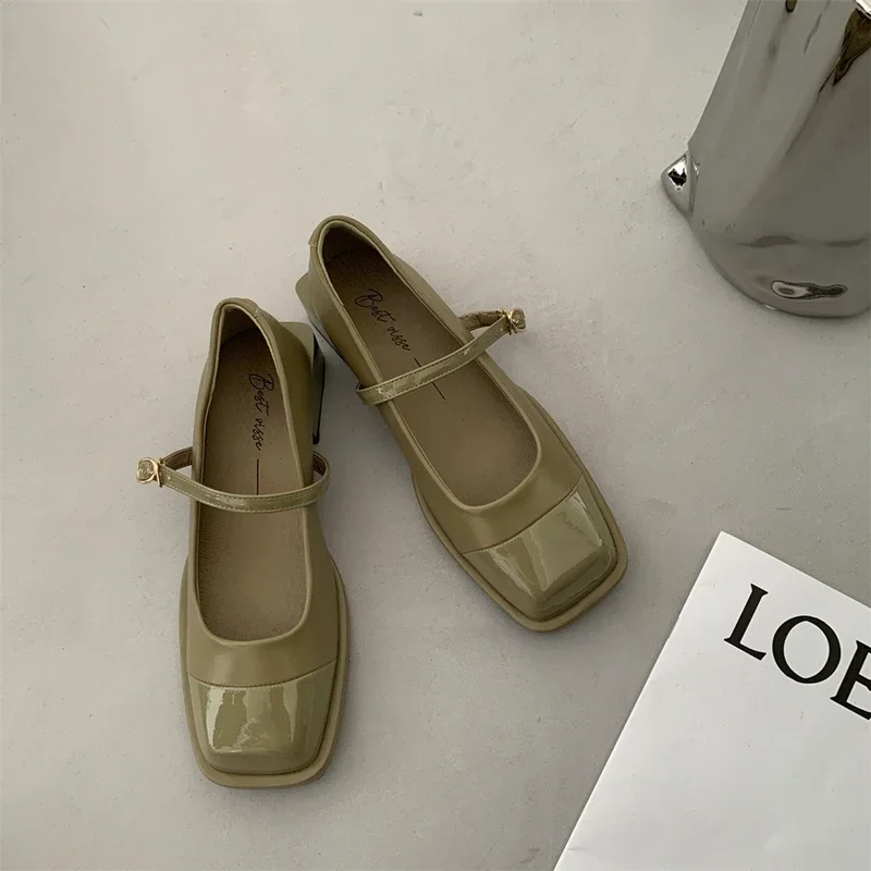 Designer Women Mary Jane Shoes Spring Leahter Shoes Fashion Buckle  Female Square Head Toe Mid Heel Elegant Woman Pumps