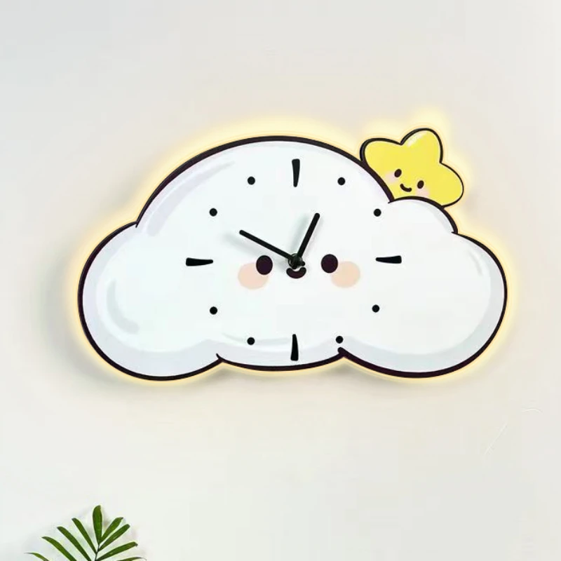 Stars and Clouds Cartoon Light Clock Home Living Room Dining Room Decorative Clock Quiet Free Punch Creative Clock