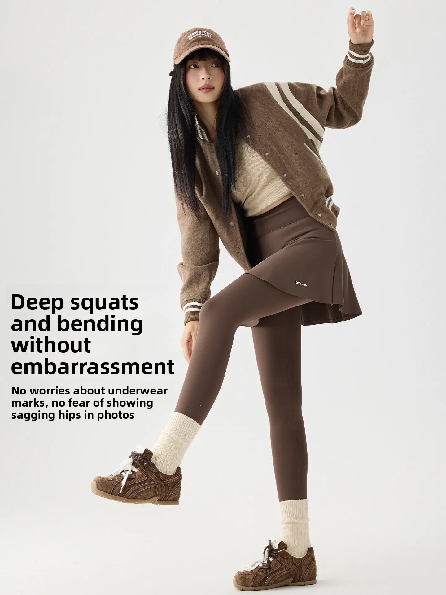 Pantalon de Yoga en fausse peau d'arche deux pièces pour femmes, jupe longue taille haute, doublure Fce, Fitn, course à pied, couche de Base