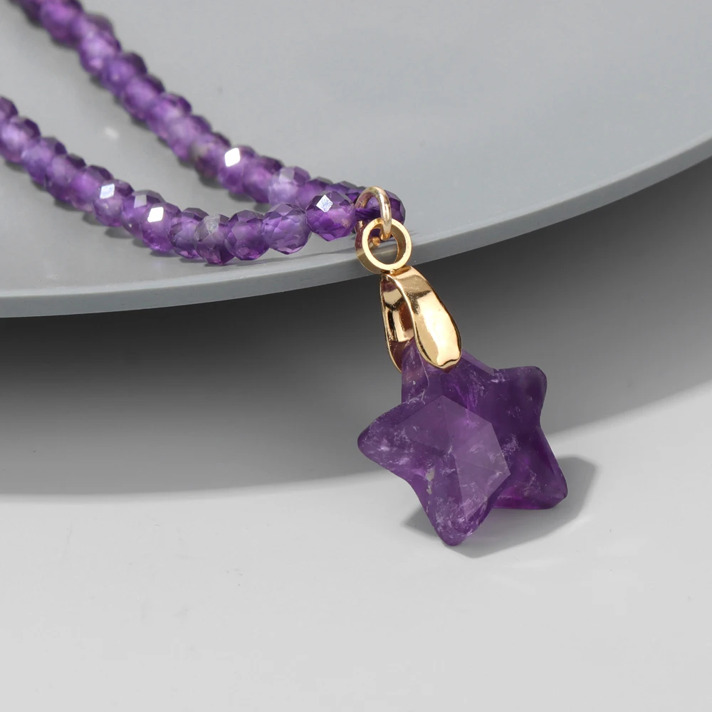 Amethysts Five Point Star Pendants Crystals Necklaces Healing Rose Quartz Fluorite Lapis Amethyst Pendulum Chakra Women Jewelry