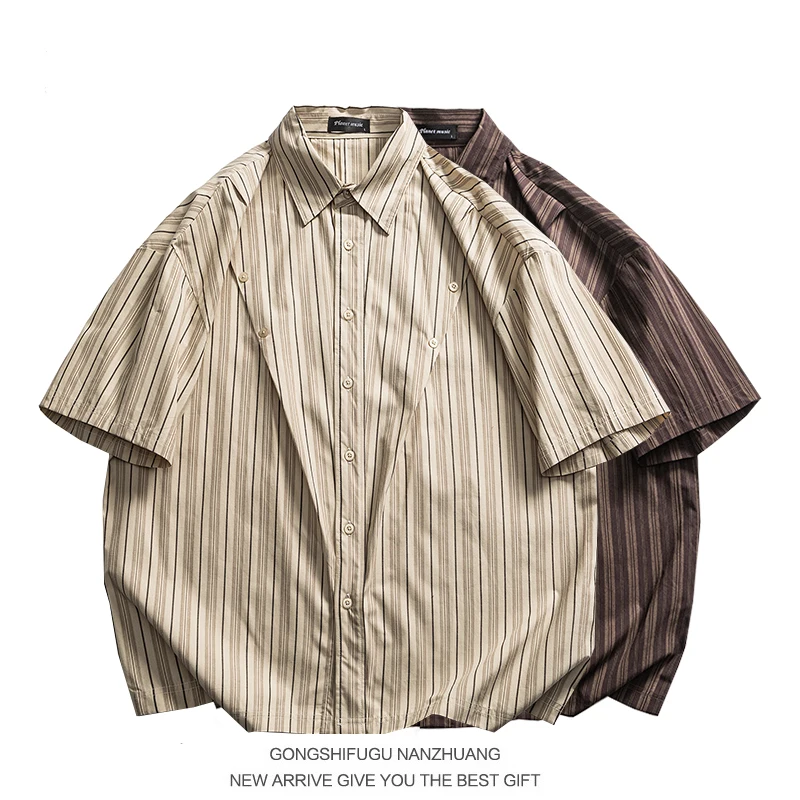 

Summer American Retro Design Loose Casual Striped ort Sve irt ex Youth Faion Outerwear Coat Spring Autumn