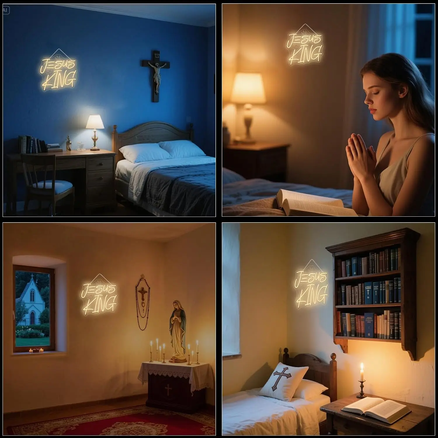 Jesus Is King Crown LED Neon Sign USB Neon Light Christian Home Prayer Room Church Christmas Religious Faith Theme Decor Gift