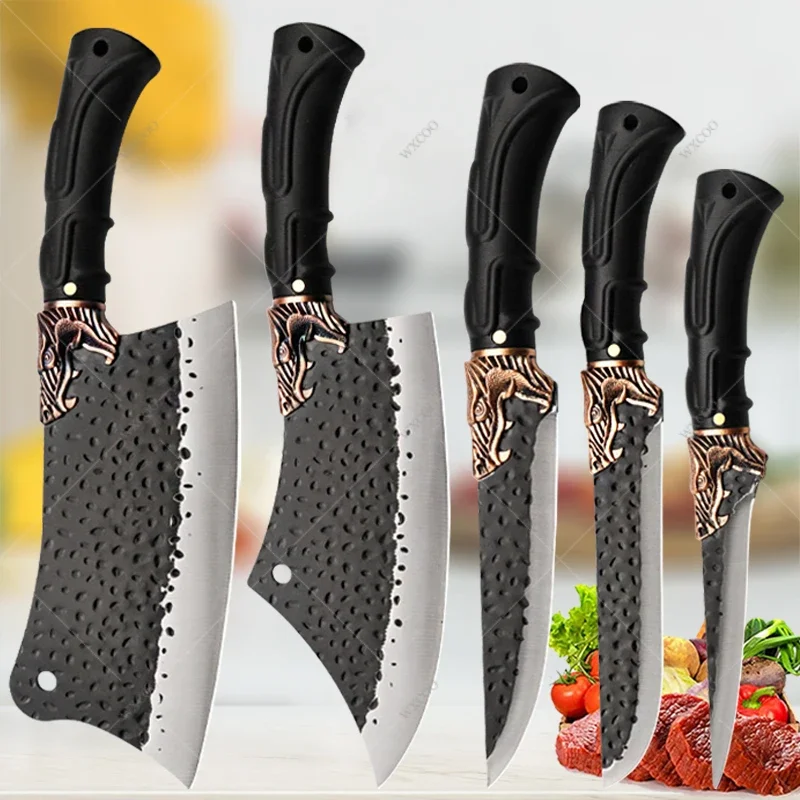 Forged Kitchen Chef Knife Set High Carbon Steel Meat Vegetables Slice Knives Professional Butcher Chop Bone Cleaver Boning Knife