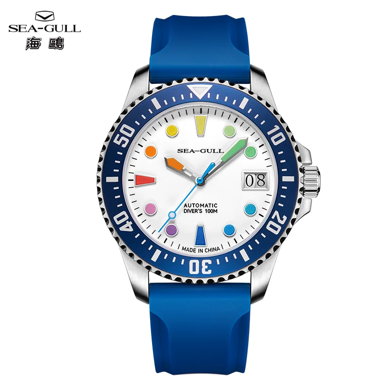 

Мужские часы серии Seagull Ocean, 100 м, водонепроницаемые, с радужными цветными маркерами, 44 мм, автоматические механические часы, лучший бренд 6205