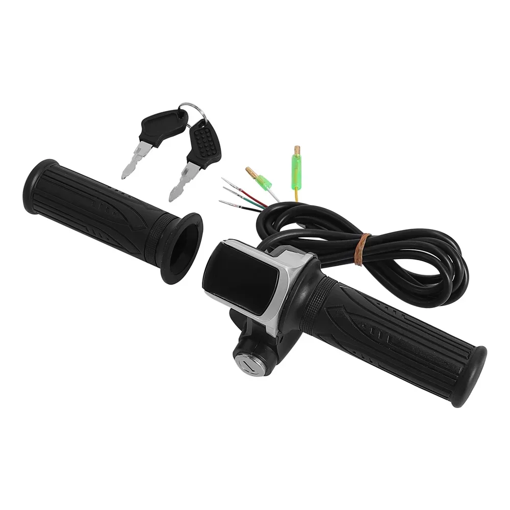 Electric Bike Twist Grip Throttle with LCD Battery Display for Electric Scooter Throttle Grip 24/36/48/60V Handlebar with Key