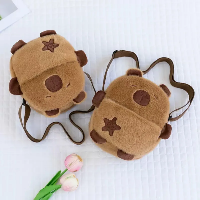 20cm Cute Cartoon Capybara Backpacks Plush Toys Large Capacity Soft Stuffed Shoulder Bags Perfect Birthday Gifts for Kids Friend