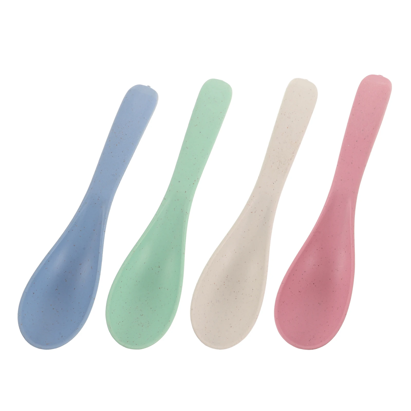 4 قطعة ملعقة قش القمح-مقابض ملونة غير قابلة للانزلاق للأطفال تغذية ذاتية أدوات مائدة بلاستيكية محمولة للسفر #1