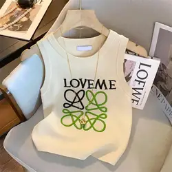 Unique camisole women's knitted sweater with unique I-stitch vest embroidered letters sleeveless top