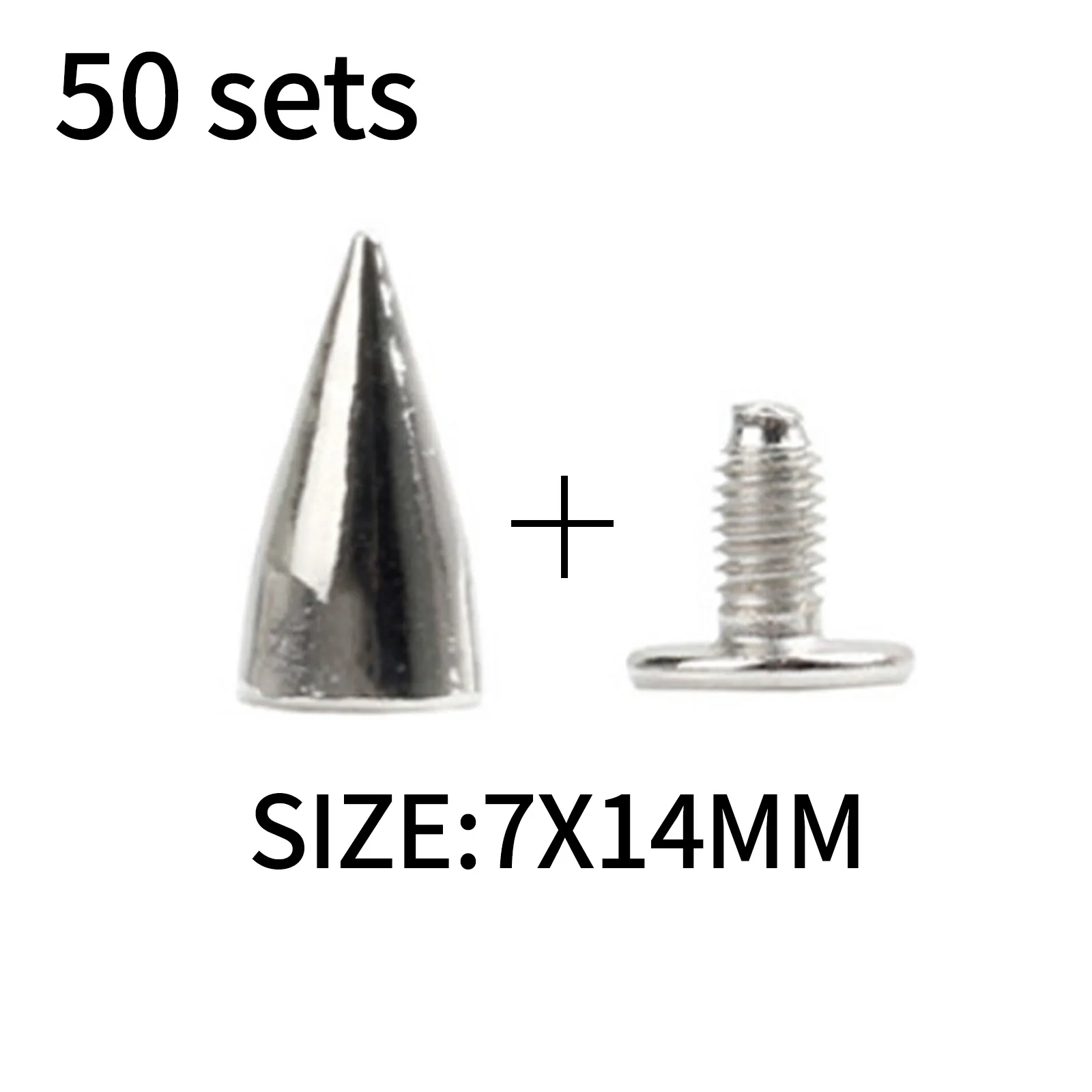 50pcs 7x14mm Alloy Spikes and Studs Silver Color Studs Rivets with Screws for DIY Craft Leather Necklace Bags Shoes Jackets Belt