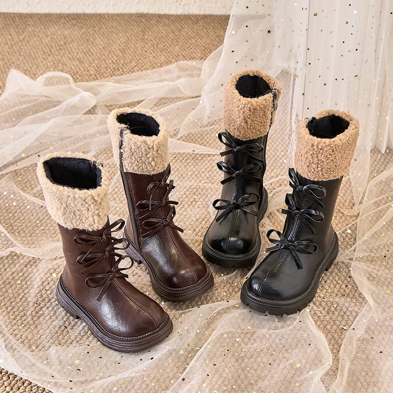 

Children Trend Leather Boots for Girls 2025 Winter New Fashion Korean Style Soft Bottom Anti-slippery Versatile Princess Shoes