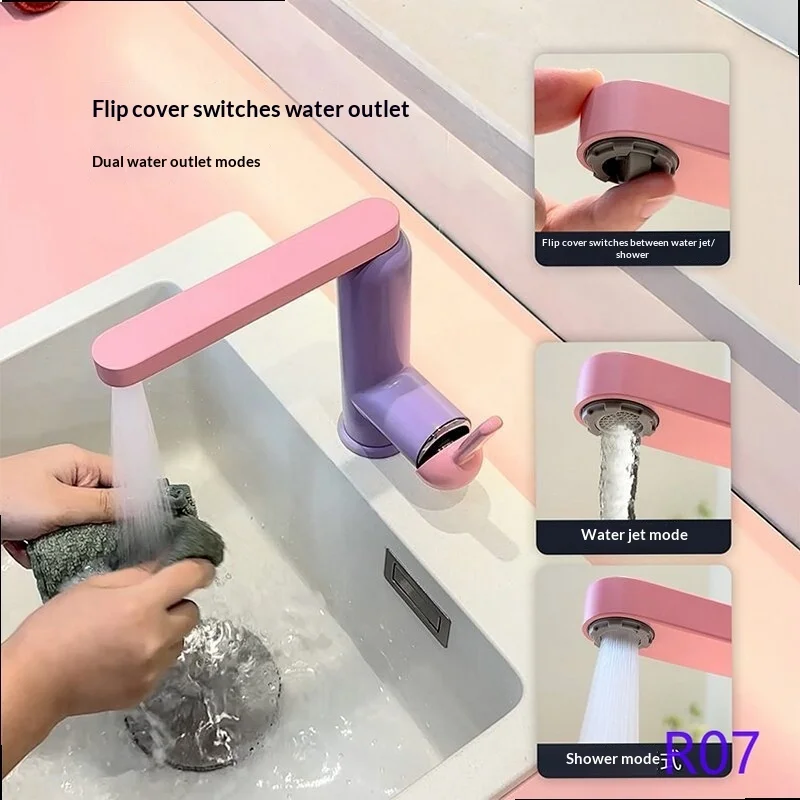 Purple Modern Dual‑Control Basin Faucet, Hot & Cold Water Mixer Tap for Home Bathroom Use