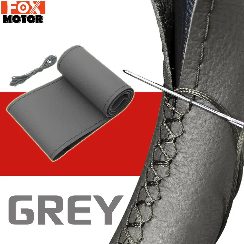 Grey Car Leather Steering Wheel Cover Gray Non Slip 38cm Styling For Nissan Versa Note Toyota Yaris VW Polo Golf 4 5 6 Jetta Mat