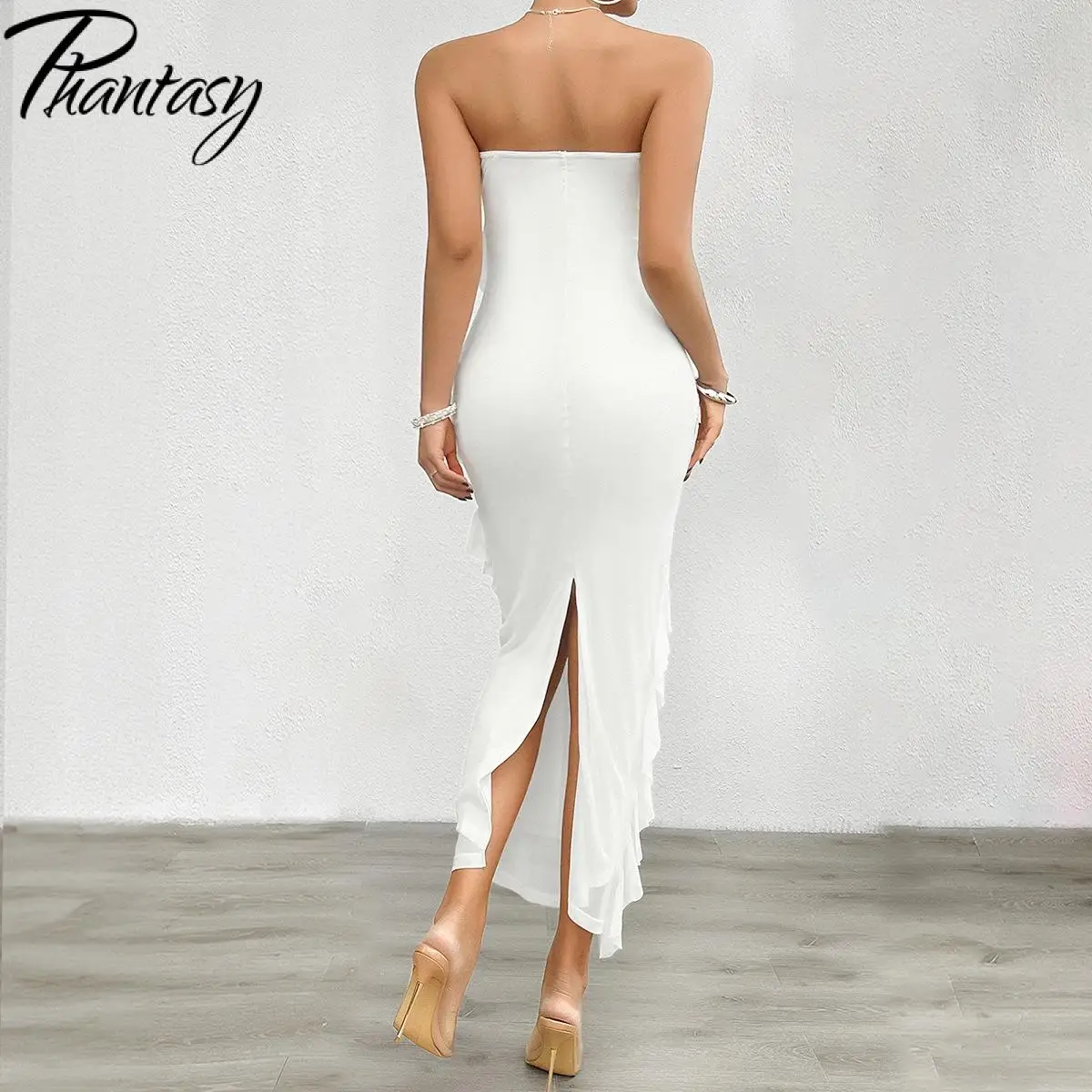 Phantasy Solid Tassel Strapless Long Dress Women Beach Style Tight One Step Skirt Split Evening Dress Female New Summer Wear