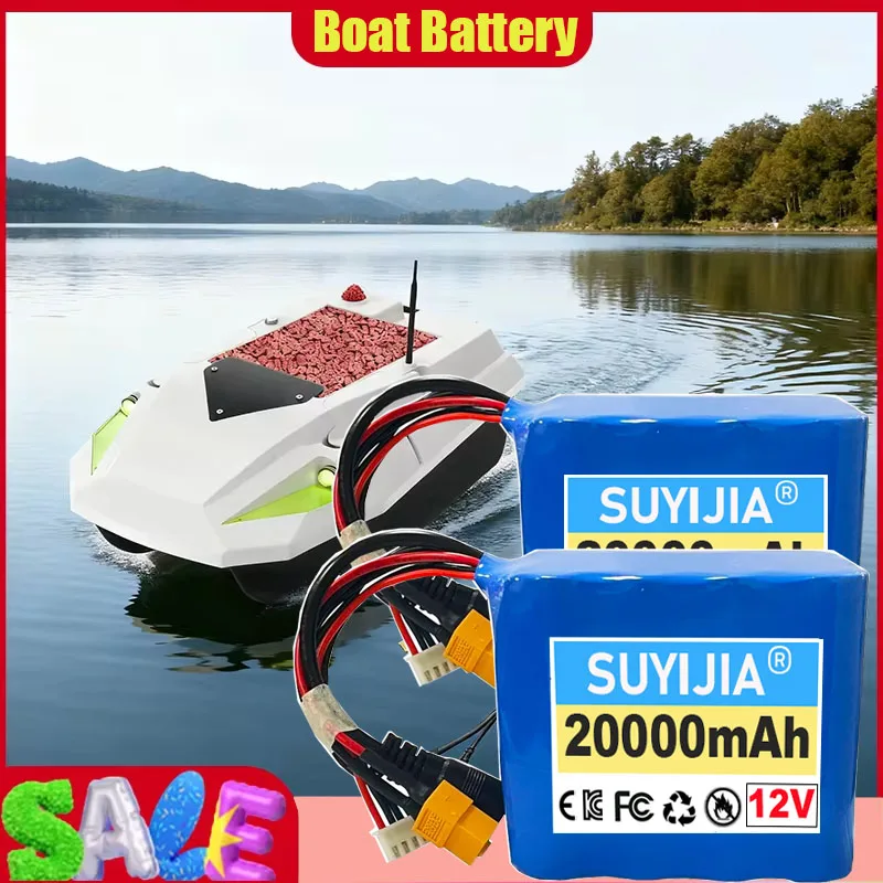 3S4P 18650 Lithium Ion Battery 12V 20000mAh with BMS High Power Remote Control Fishing Bait Boat Battery for V030 GPS Bait Boat