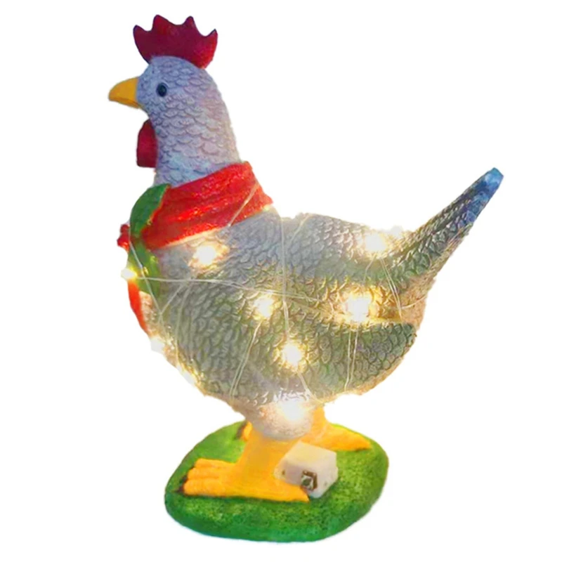

Light-Up Chicken With Scarf Holiday Decoration, LED Christmas Outdoor Resin Ornaments Yard Art For Garden Patio Lawn
