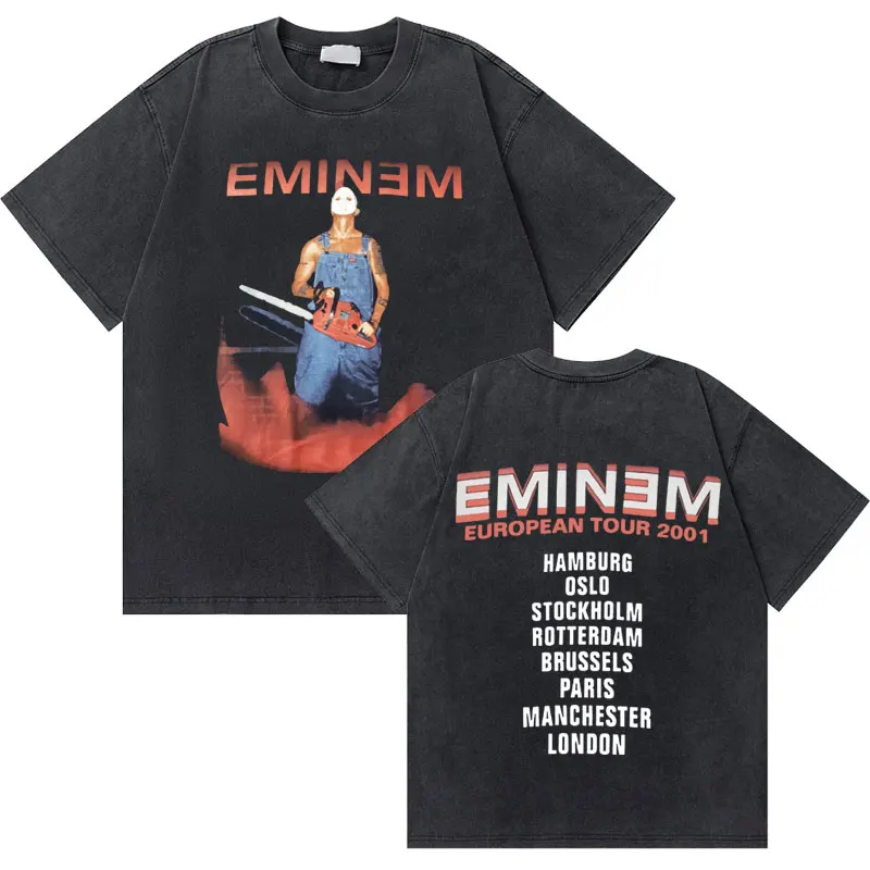 

Rapper Eminem European Tour 90s Hip Hop Rap Promo T-shirts Hot New Washed Vintage Rap Tshirt Men Fashion Oversized Streetwear