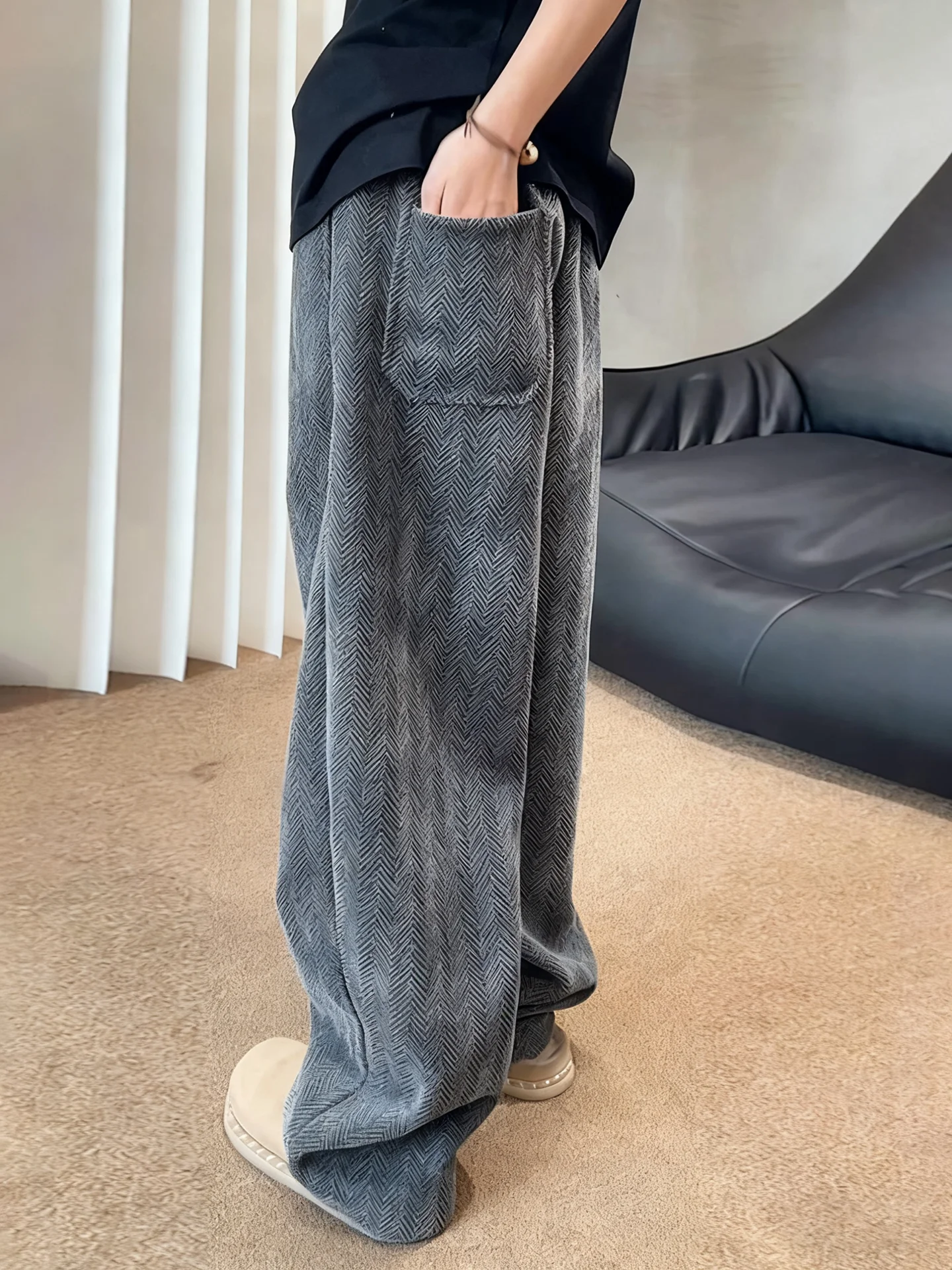 American Retro Zebra Print Men's Sweatpants Loose Wide Leg Pants Autumn Long Trousers Drapey Comfortable Spor Casual Trousers
