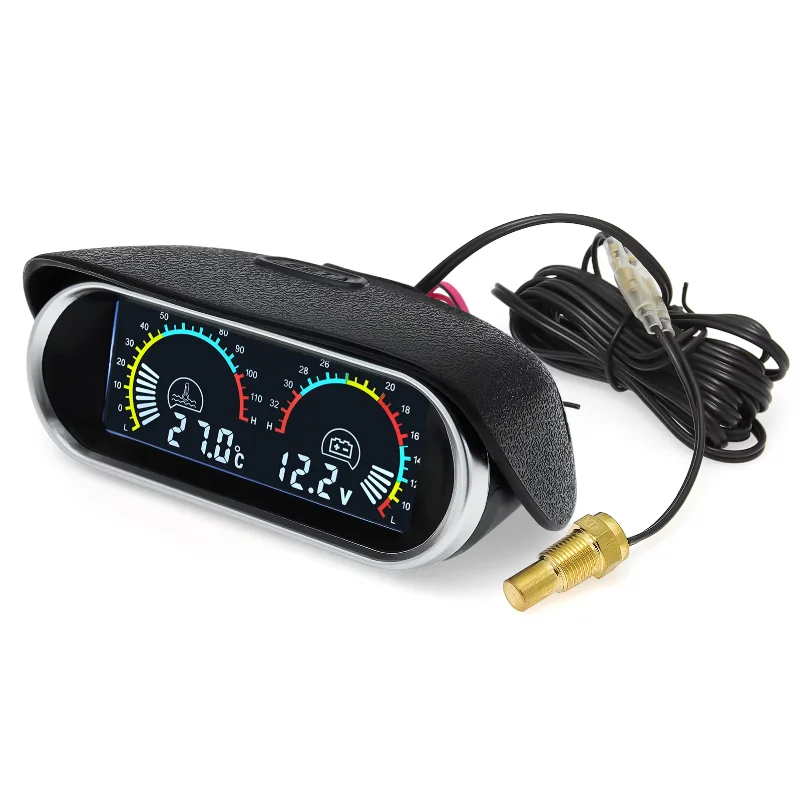 AD 2 in 1 LCD Car Water Temp Gauge Water Temperature Sensor 10mm Meter Voltmeter Voltage Digital Horizontal 12v 24v Accessories 6