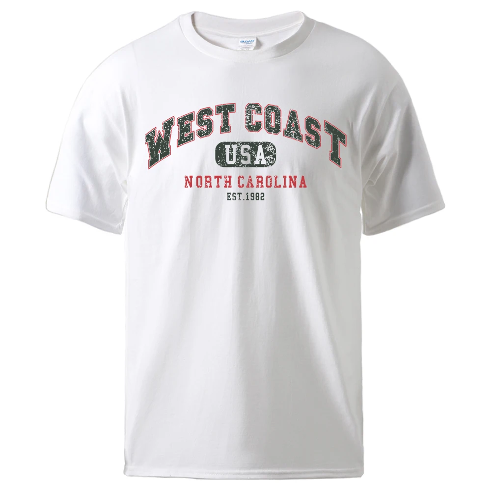 West Coast Usa North Carolina Est.1982 Cotton Tee Top Round Neck Street Tshirt Niche Hipster T-Shirts Hip Hop Loose Casualtshirt