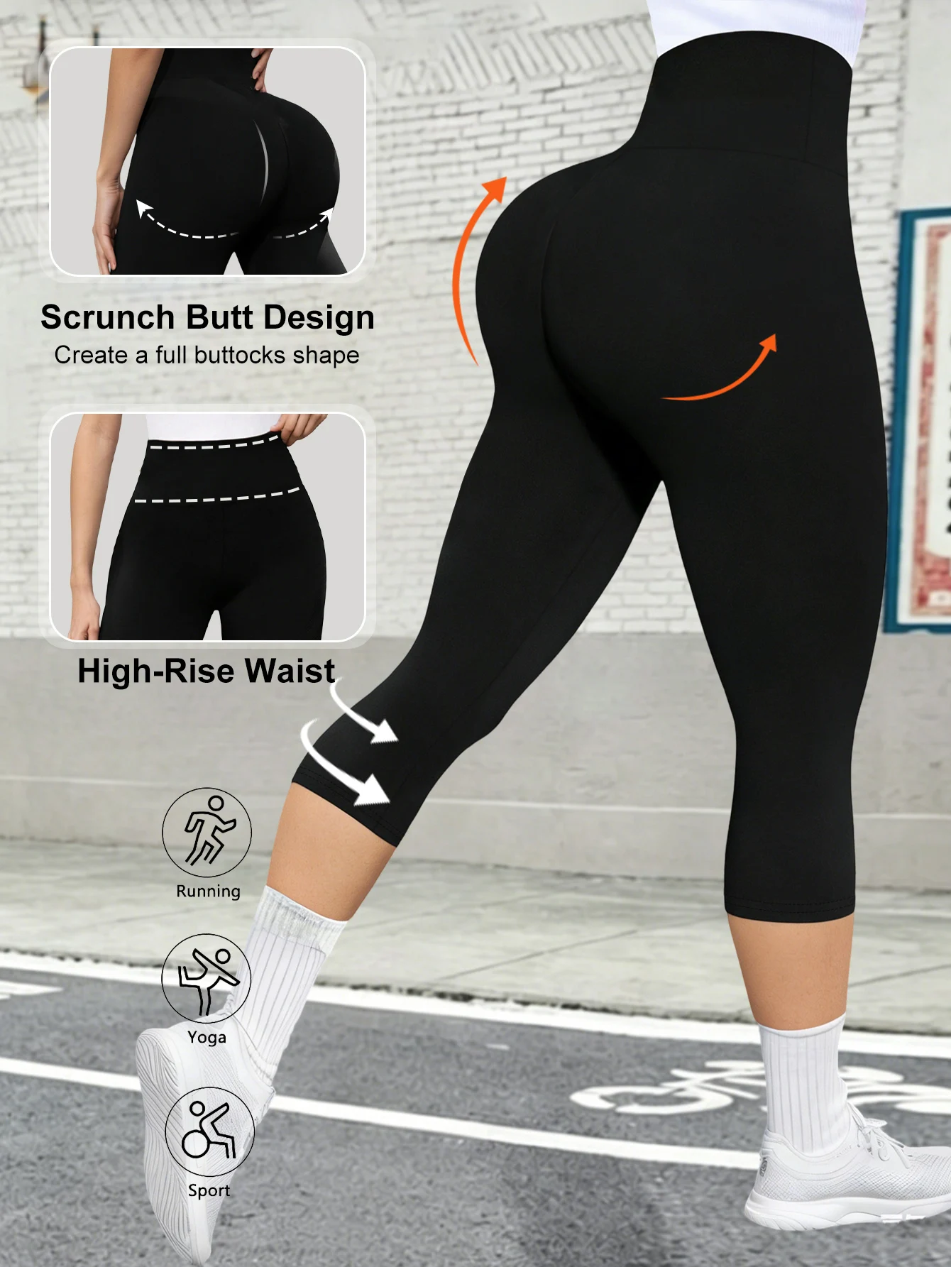 Pantalones ajustados Yoga 7/8, pantalones deportivos para correr y actividades al aire libre, color liso, ajuste ceñido para moldear y levantar la figura, diseño de cintura alta