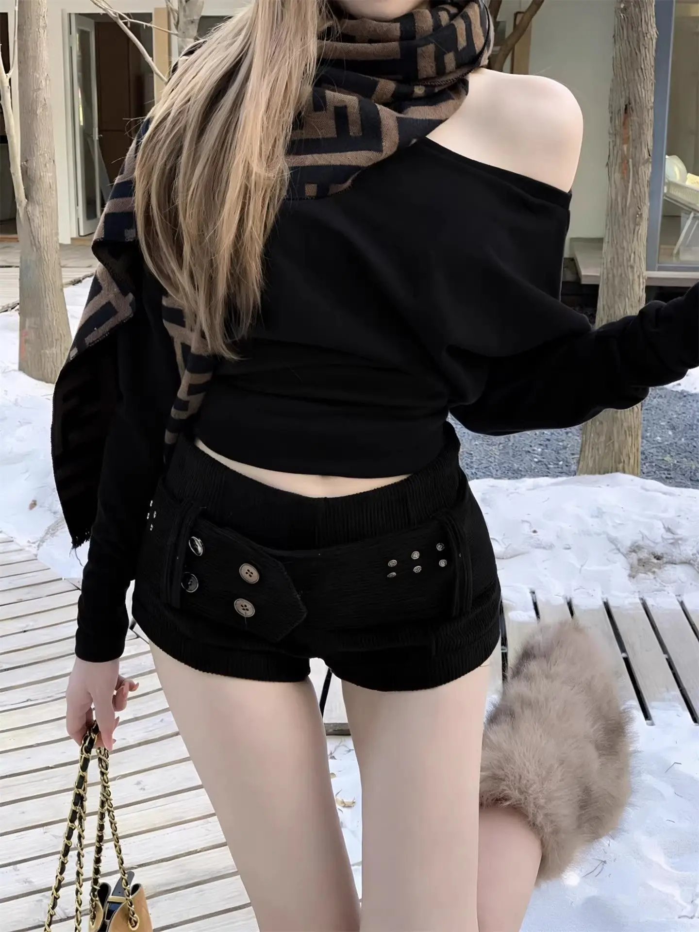 Retro Spice Girl Cordgürtel Damen Hohe Taille Slim Skinny Hip Wrap Hot Pants Shorts