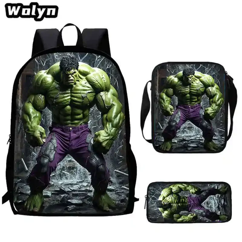 Mochilas escolares de dibujos animados de película Hulk para niños con bolso de hombro, estuche para lápices para niños y niñas de guardería, bolso escolar para alumnos