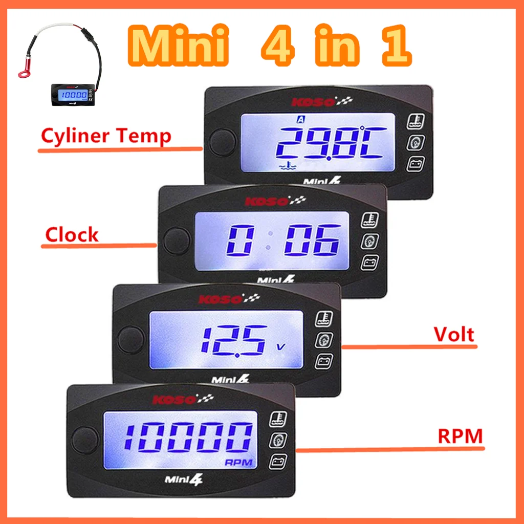 4-в-1 Цилиндрический Измеритель Температуры Мотоцикла Koso, Цифровой Вольтметр, Тахометр, Спидометр