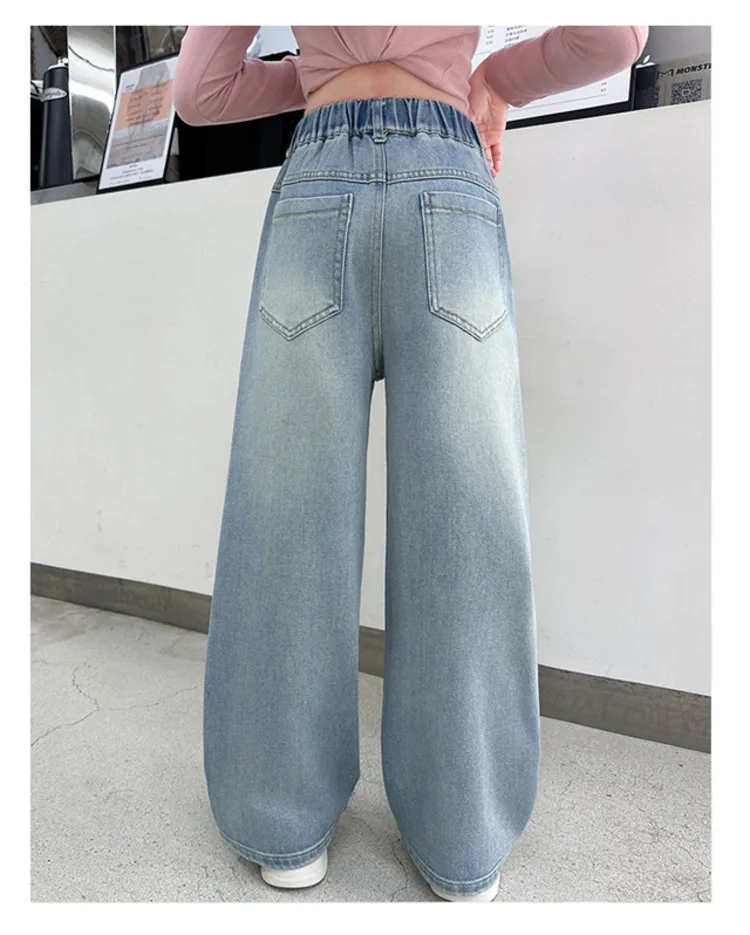 5-14 Jahre Frühling Herbst Mädchen-Jeans, modische Retro- und Vintage-Hose mit fünfzackigem Sternmuster und Stickerei, weit geschnittene Hose für Teenager-Mädchen – Detail 40