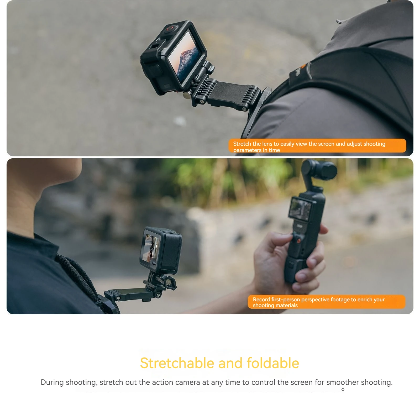 Sunnylife Universal Backpack Clip Stretchable Magnetic Bracket for DJI Osmo NANO/Action 6/5 Pro/4/3/Pocket 3 /Insta360/Go Pro