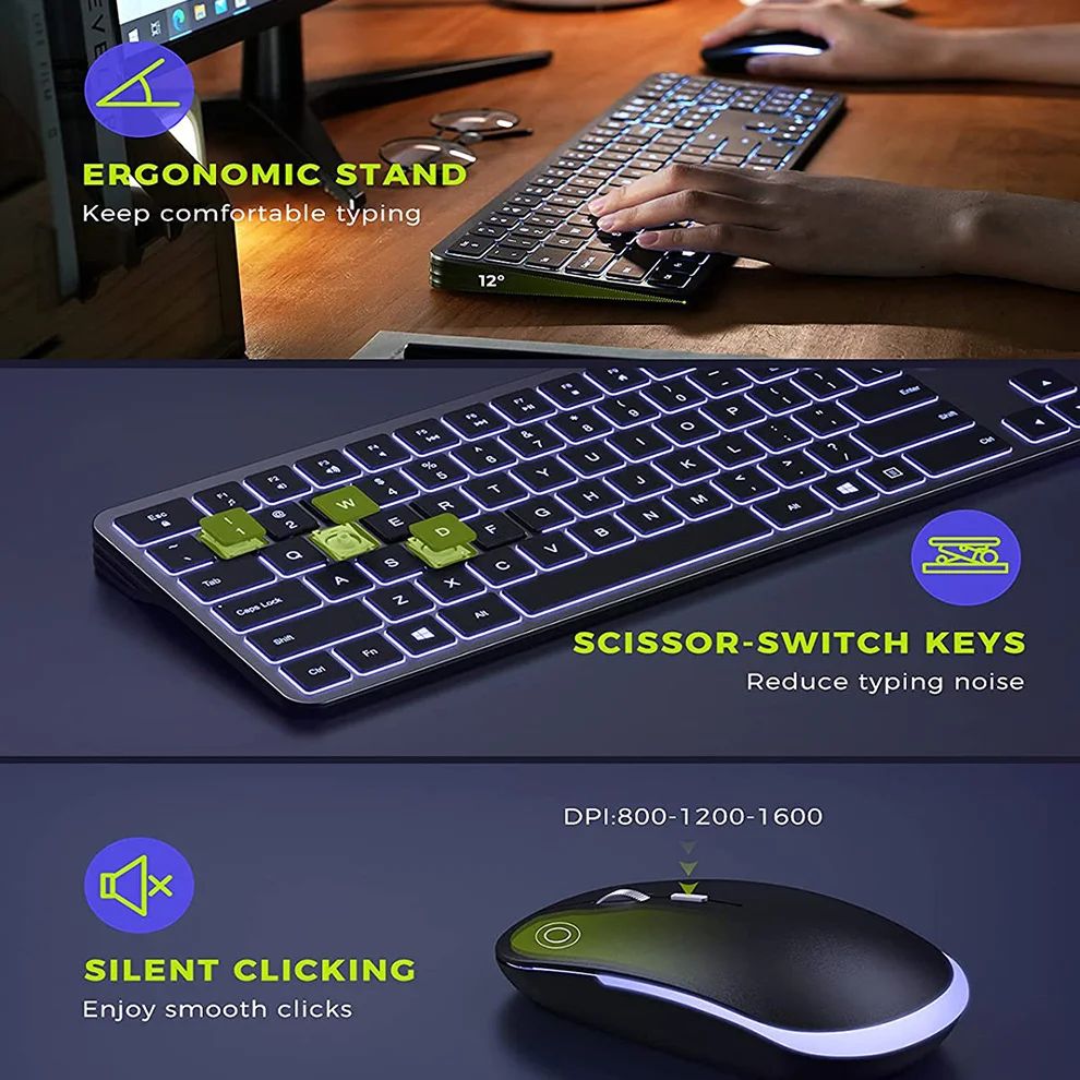 Russia Keyboard and Mouse Combo Full Size Rechargeable Backlit USB Wireless keyboard and Mouse Set for Computer Laptop Luminous