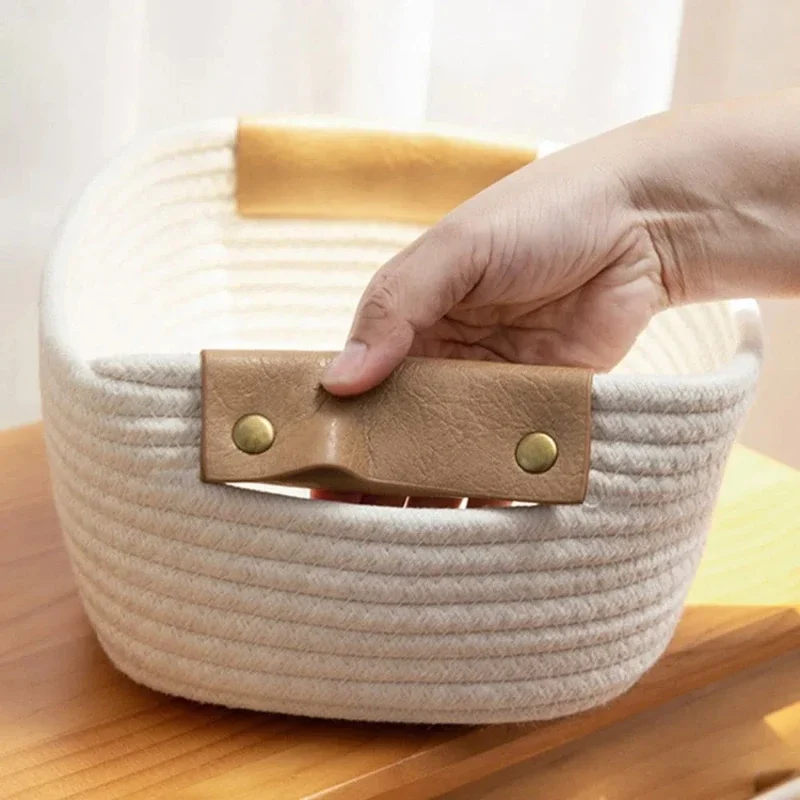 Woven Cotton Rope Desk Storage Basket Foldable Key Container Household Organizer Space Saving Living Room Bedroom Supplies