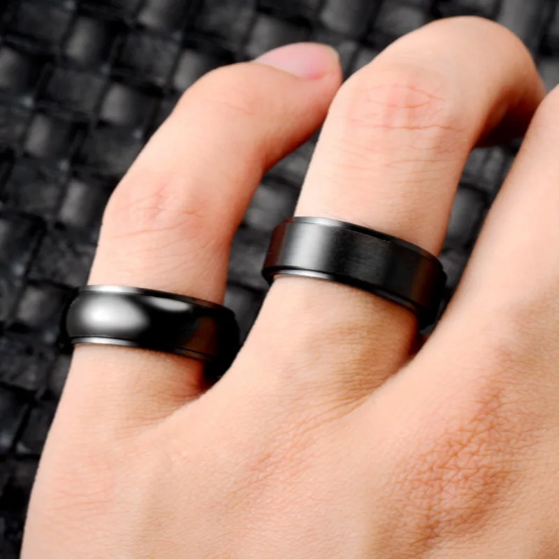 Metal Spinner Fidget Black Rock Band Rings For Men Anti Rotating Anxiety Control Relaxing Joint Ring Accessories Bague Homme view 3
