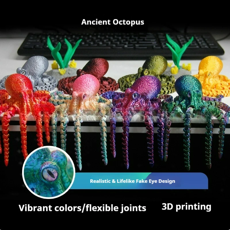 

Фигурка осьминога с 3D принтом и шарнирными ножками, подвижное разноцветное реалистичное украшение для аквариума, игрушка с восьмиручной рыбой