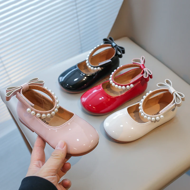 Children Casual Shoes for Girls Pearls Chic 2024 New Summer Elegant Princess Mary Jane Shoes Simple Platform Non-slip Kids Shoes