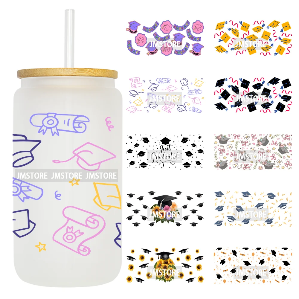 Floral High School Grad Senior UV DTF Cup Wrap Ready To Apply Transfer Stickers Durable DIY Decoration For 16OZ Libbey Glass Can