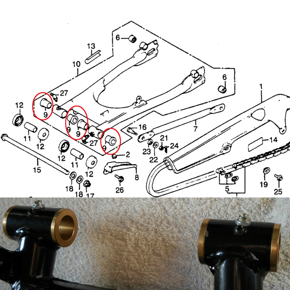 Bronze Swingarm Pivot Bush Bushings For Honda CB CM 125 185 200 250 400 450 XL250/350 K1 K2 -Ref.OE# 52108-356-006 52109-KC1-003