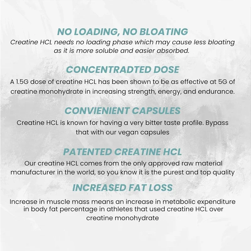 Creatine HCL Capsules 50 Serv/1.5G Clinical Dose Creatine Pills (Hydrochloric Acid) High Absorption Creatine Pills