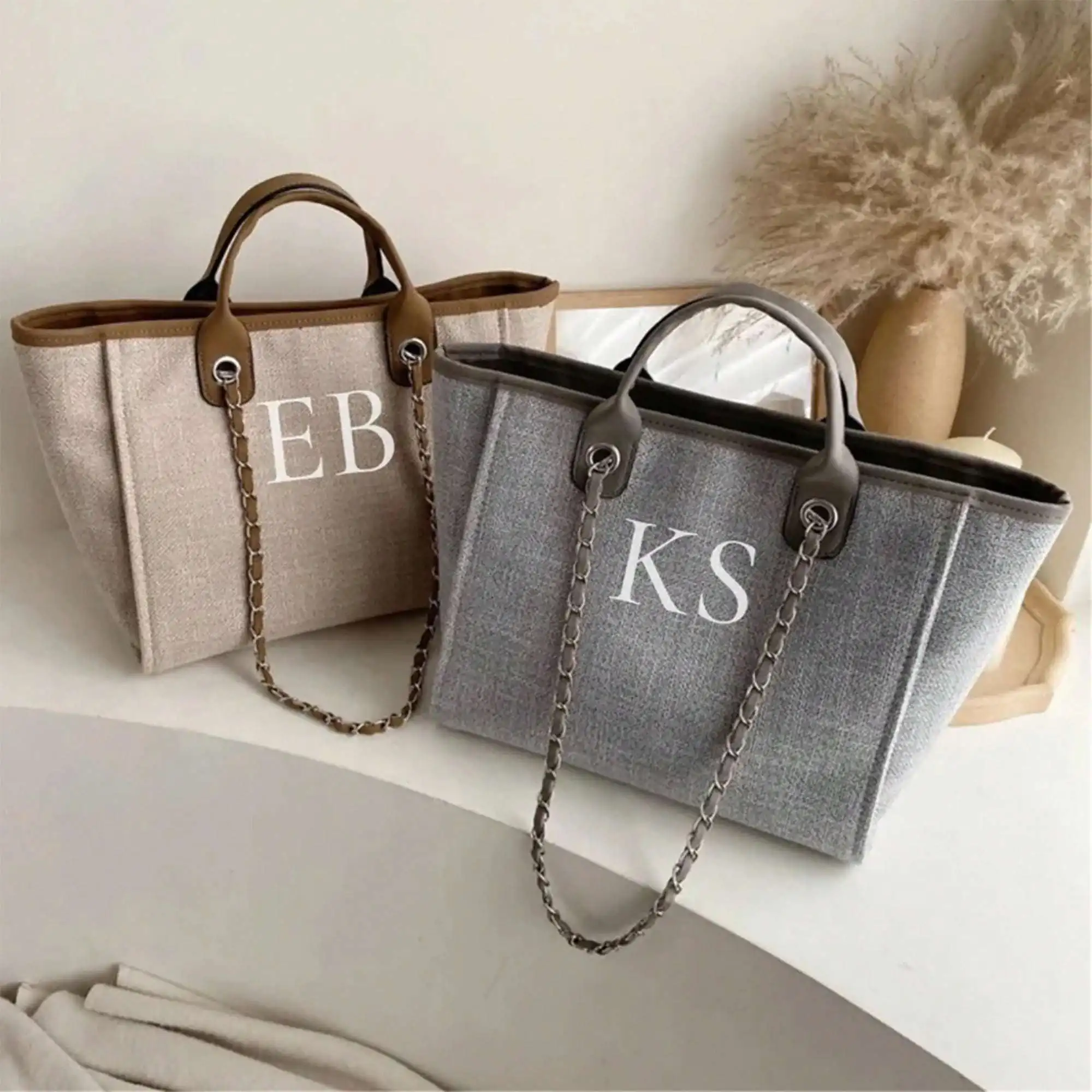 Custom Personalized Large Capacity Korean Women Chain Tote Bag, Designer Crossbody Shoulder Makeup Handbag