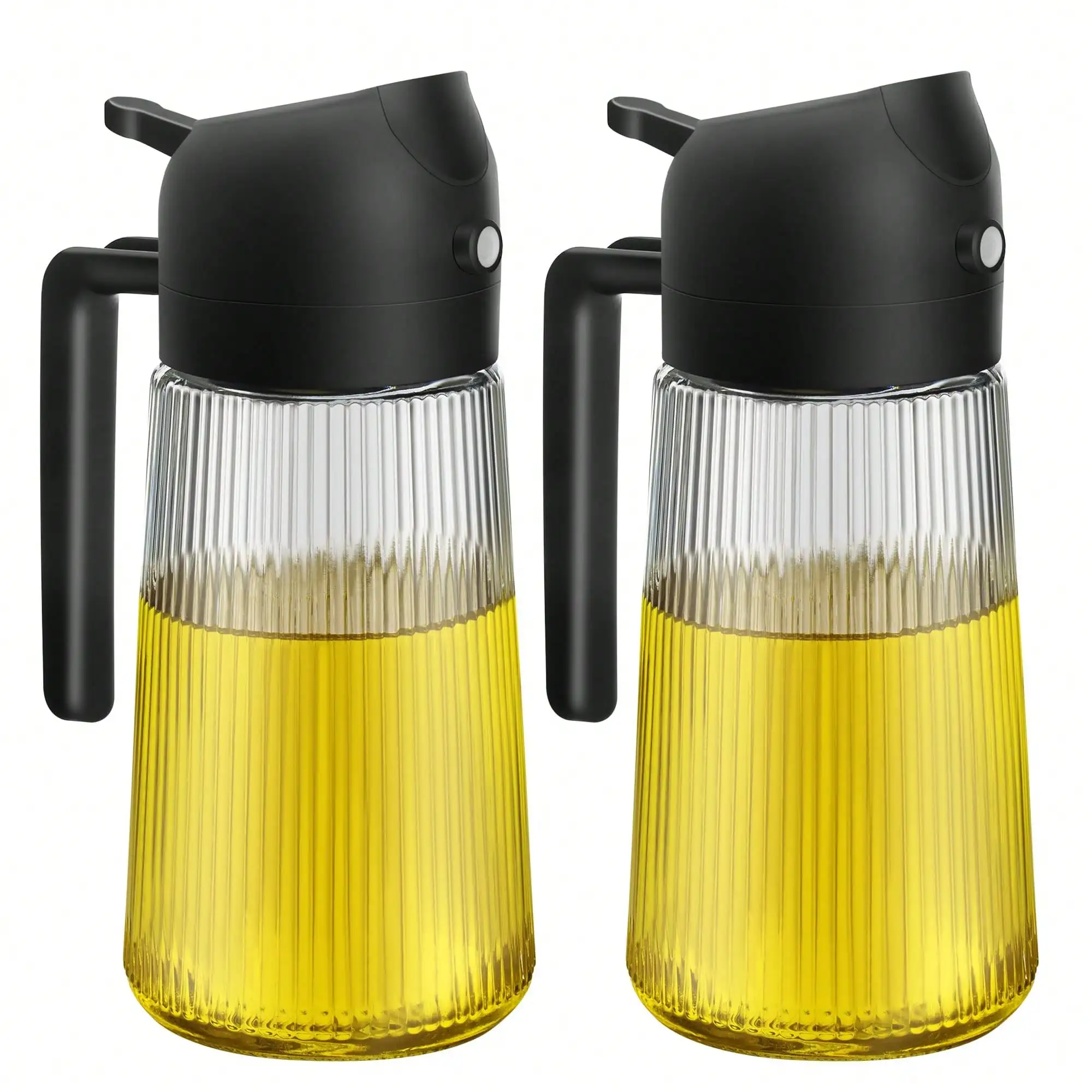 1pc Or 2pcs Glass Oil Dispenser With Spray & Pour System - Heavy-Duty Ribbed Refillable Olive/ Vegetable Oil Bottle, Non-Spill Sprayer For Salad Dressing, Marinades, Cooking - Kitchen Cooking Essential (16oz)