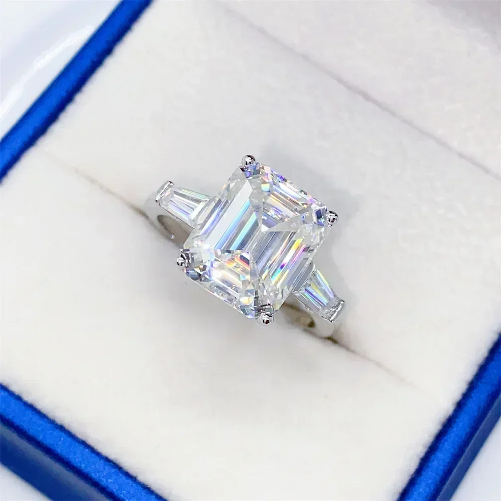 Certified 1-4ct Full Moissanite Ring for Women Trapezoid Emerald Cut Diamond Engagement Wedding Band 925 Sterling Silver Jewelry