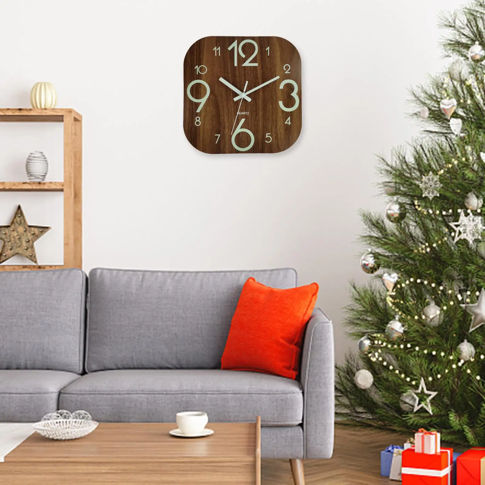 Modern Wall Clock 30cm Wood Silent Night Clocks Battery Operated Glow in Dark
