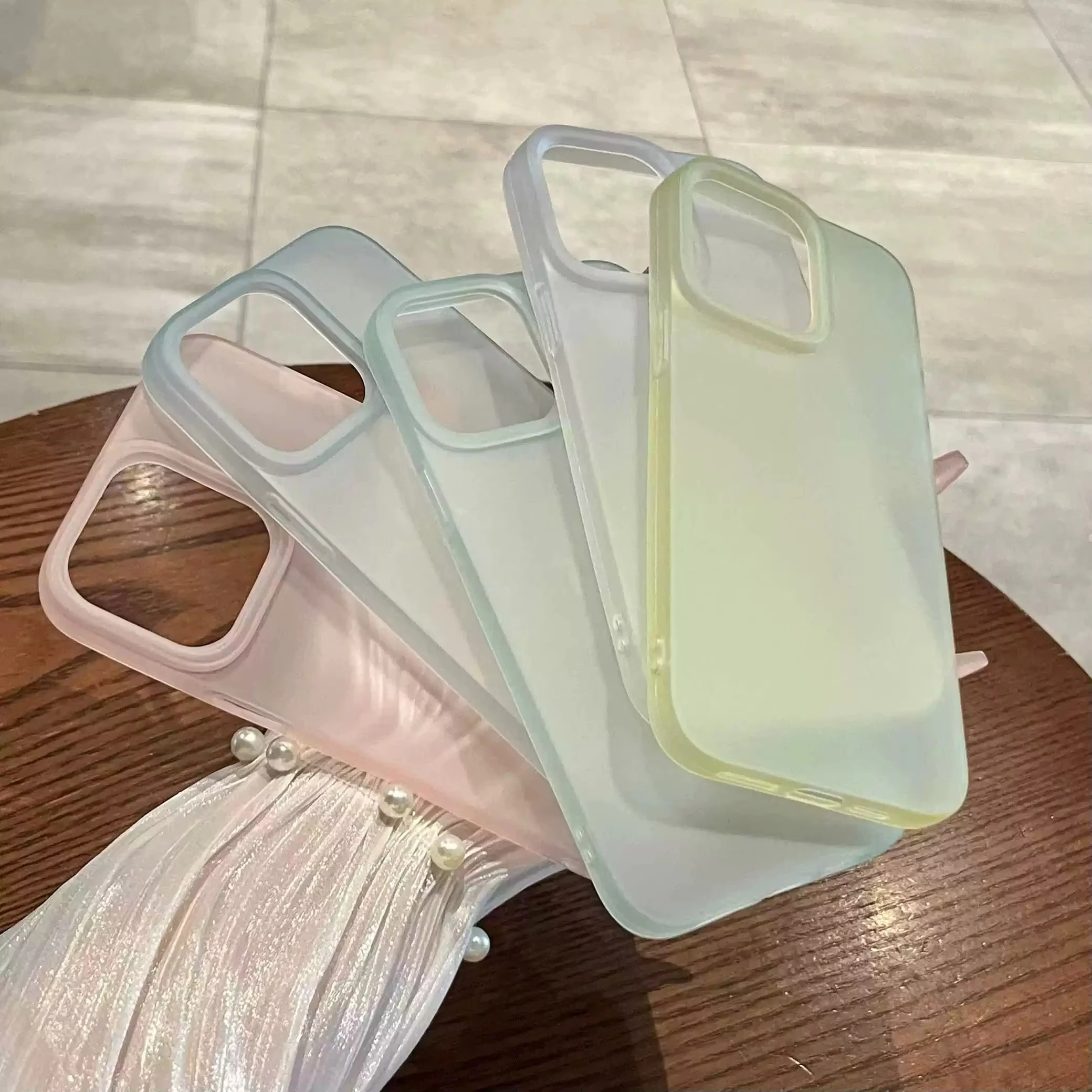 Funda de Teléfono Suave Mate Estilo Caramelo para iPhone 17 16 11 12 13 14 15 Pro Max Plus X XS Max, Carcasa Transparente con Bumper
