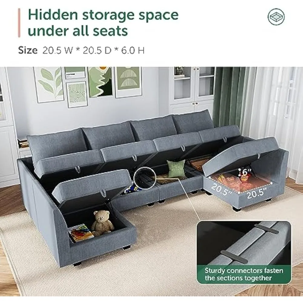 

U-Shaped Modular Sectional Sofa – Reversible Design with Storage Seats, Ideal for Spacious Living Rooms, Family Movie Nights