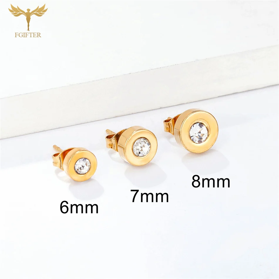 12 Pairs Lot Wholesale Minimalist Crystal Stud Earrings For Women Men Girls Gold Color Stainless Steel Ear Piercing Jewelry Set