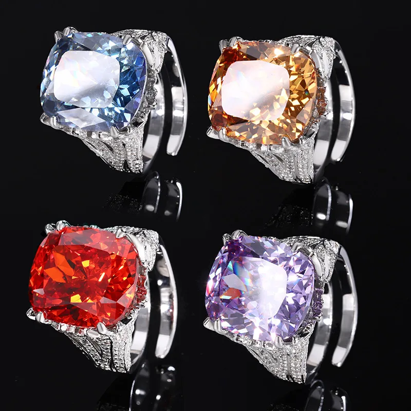 

Jewelry with copper base and gold plating, vintage fashion bird's nest cut square light luxury ring for women 14*16